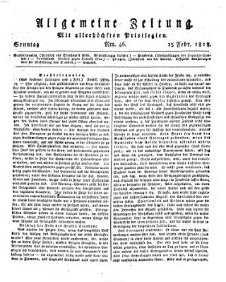 Allgemeine Zeitung Sonntag 15. Februar 1818