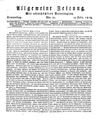 Allgemeine Zeitung Donnerstag 19. Februar 1818