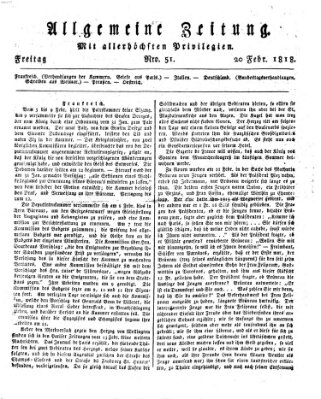 Allgemeine Zeitung Freitag 20. Februar 1818