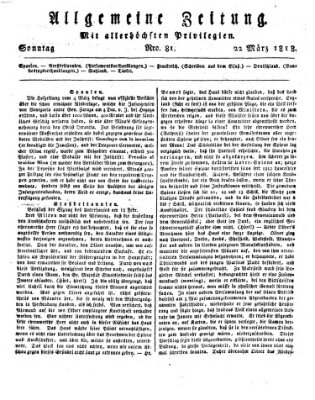 Allgemeine Zeitung Sonntag 22. März 1818