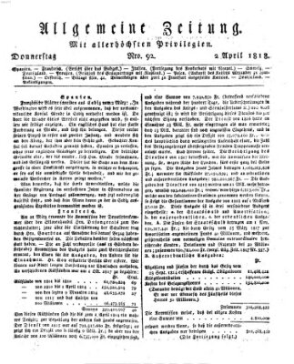 Allgemeine Zeitung Donnerstag 2. April 1818