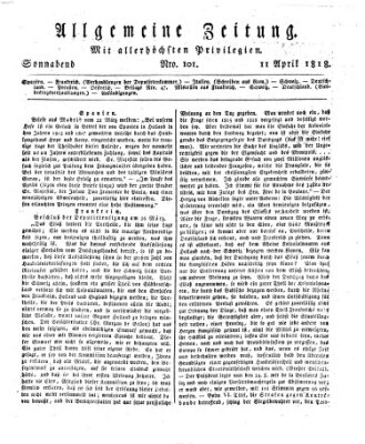 Allgemeine Zeitung Samstag 11. April 1818