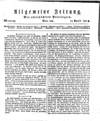 Allgemeine Zeitung Montag 13. April 1818