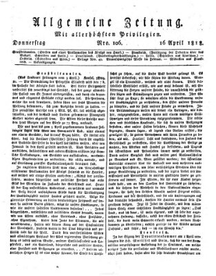 Allgemeine Zeitung Donnerstag 16. April 1818