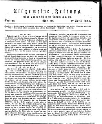 Allgemeine Zeitung Freitag 17. April 1818