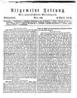 Allgemeine Zeitung Samstag 18. April 1818