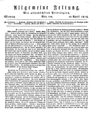 Allgemeine Zeitung Montag 20. April 1818