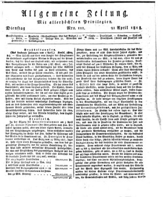 Allgemeine Zeitung Dienstag 21. April 1818