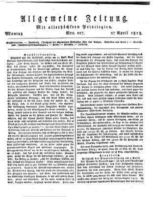 Allgemeine Zeitung Montag 27. April 1818