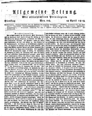 Allgemeine Zeitung Dienstag 28. April 1818