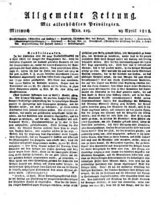 Allgemeine Zeitung Mittwoch 29. April 1818