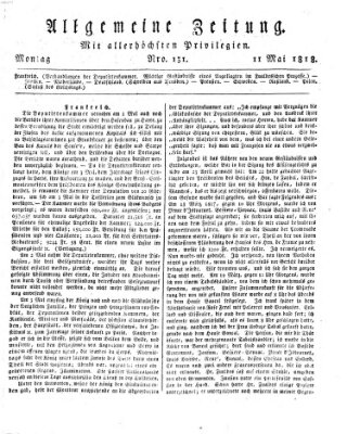 Allgemeine Zeitung Montag 11. Mai 1818