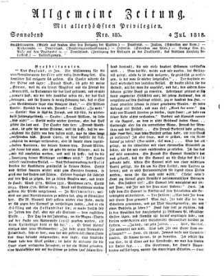 Allgemeine Zeitung Samstag 4. Juli 1818