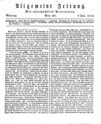 Allgemeine Zeitung Montag 6. Juli 1818