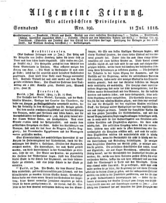 Allgemeine Zeitung Samstag 11. Juli 1818