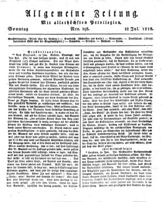 Allgemeine Zeitung Sonntag 12. Juli 1818