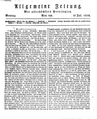 Allgemeine Zeitung Montag 13. Juli 1818