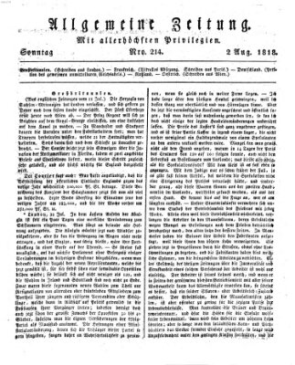 Allgemeine Zeitung Sonntag 2. August 1818