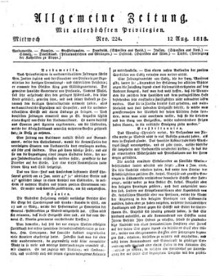 Allgemeine Zeitung Mittwoch 12. August 1818