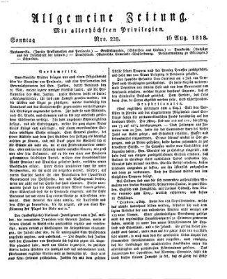 Allgemeine Zeitung Sonntag 16. August 1818