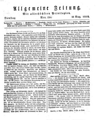 Allgemeine Zeitung Dienstag 18. August 1818