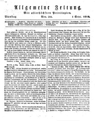 Allgemeine Zeitung Dienstag 1. September 1818