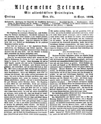 Allgemeine Zeitung Freitag 18. September 1818