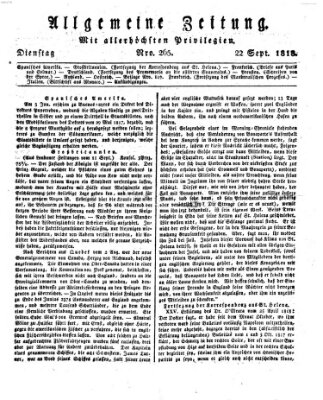 Allgemeine Zeitung Dienstag 22. September 1818