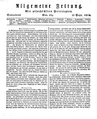 Allgemeine Zeitung Samstag 26. September 1818