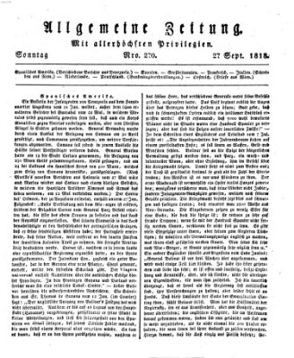 Allgemeine Zeitung Sonntag 27. September 1818