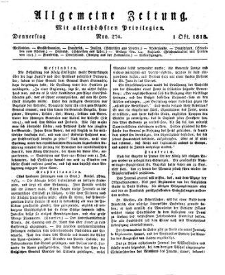 Allgemeine Zeitung Donnerstag 1. Oktober 1818