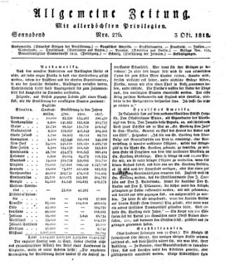 Allgemeine Zeitung Samstag 3. Oktober 1818