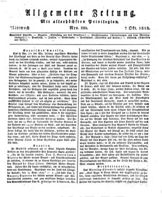 Allgemeine Zeitung Mittwoch 7. Oktober 1818