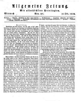 Allgemeine Zeitung Mittwoch 14. Oktober 1818