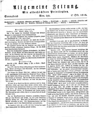 Allgemeine Zeitung Samstag 17. Oktober 1818