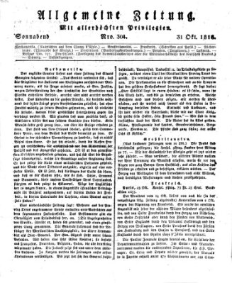 Allgemeine Zeitung Samstag 31. Oktober 1818