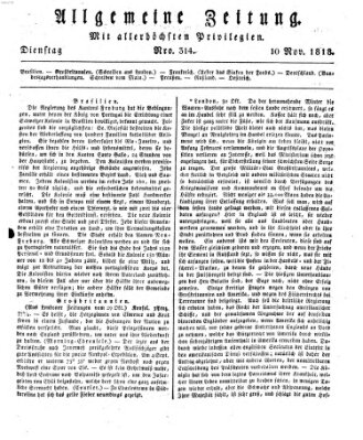 Allgemeine Zeitung Dienstag 10. November 1818