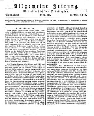 Allgemeine Zeitung Samstag 14. November 1818