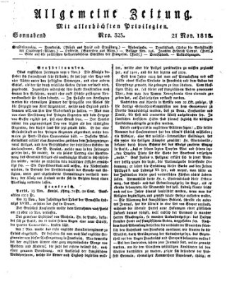 Allgemeine Zeitung Samstag 21. November 1818