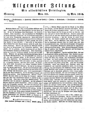 Allgemeine Zeitung Sonntag 29. November 1818