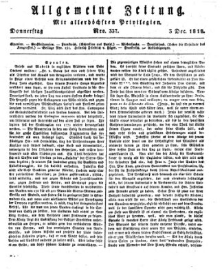 Allgemeine Zeitung Donnerstag 3. Dezember 1818