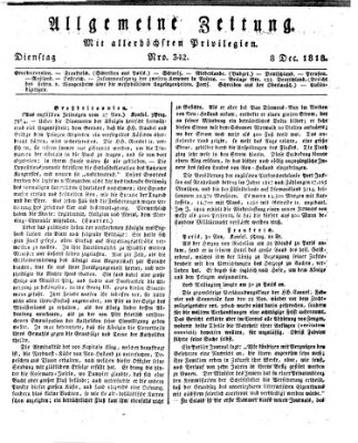 Allgemeine Zeitung Dienstag 8. Dezember 1818