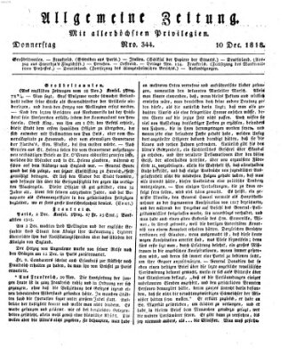 Allgemeine Zeitung Donnerstag 10. Dezember 1818