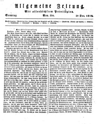 Allgemeine Zeitung Sonntag 20. Dezember 1818