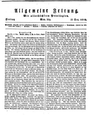 Allgemeine Zeitung Freitag 25. Dezember 1818