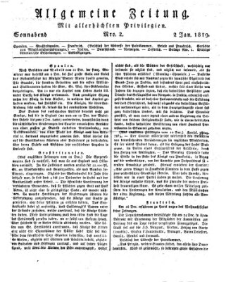 Allgemeine Zeitung Samstag 2. Januar 1819