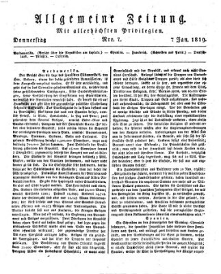 Allgemeine Zeitung Donnerstag 7. Januar 1819