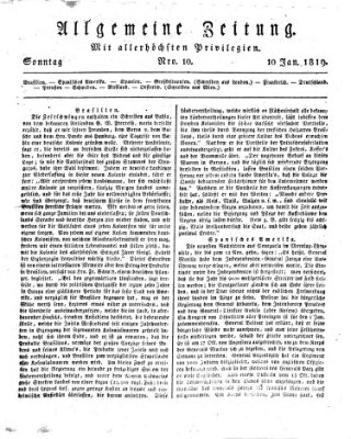 Allgemeine Zeitung Sonntag 10. Januar 1819