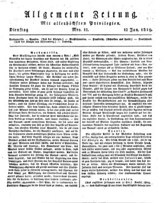 Allgemeine Zeitung Dienstag 12. Januar 1819