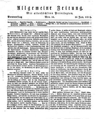 Allgemeine Zeitung Donnerstag 14. Januar 1819